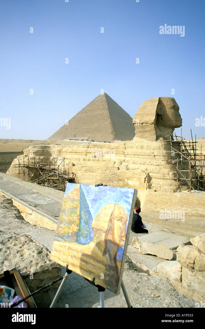 Grande pyramide de Khéops et Le Sphinx Gizeh Egypte Banque D'Images