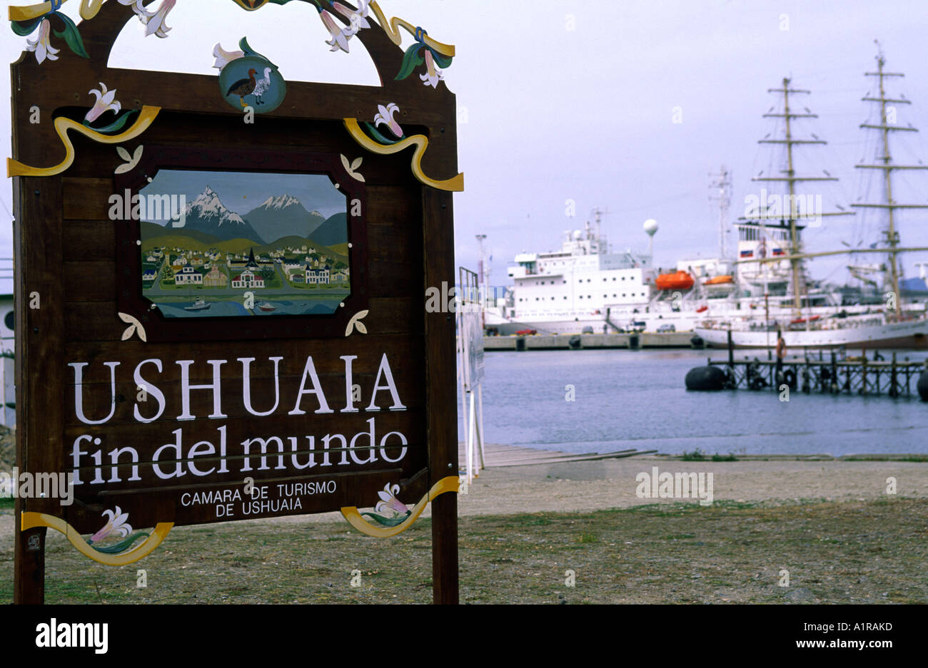 Le port à Ushuaia en Terre de Feu en Argentine à la fin du monde et la pointe de l'Amérique du Sud Banque D'Images