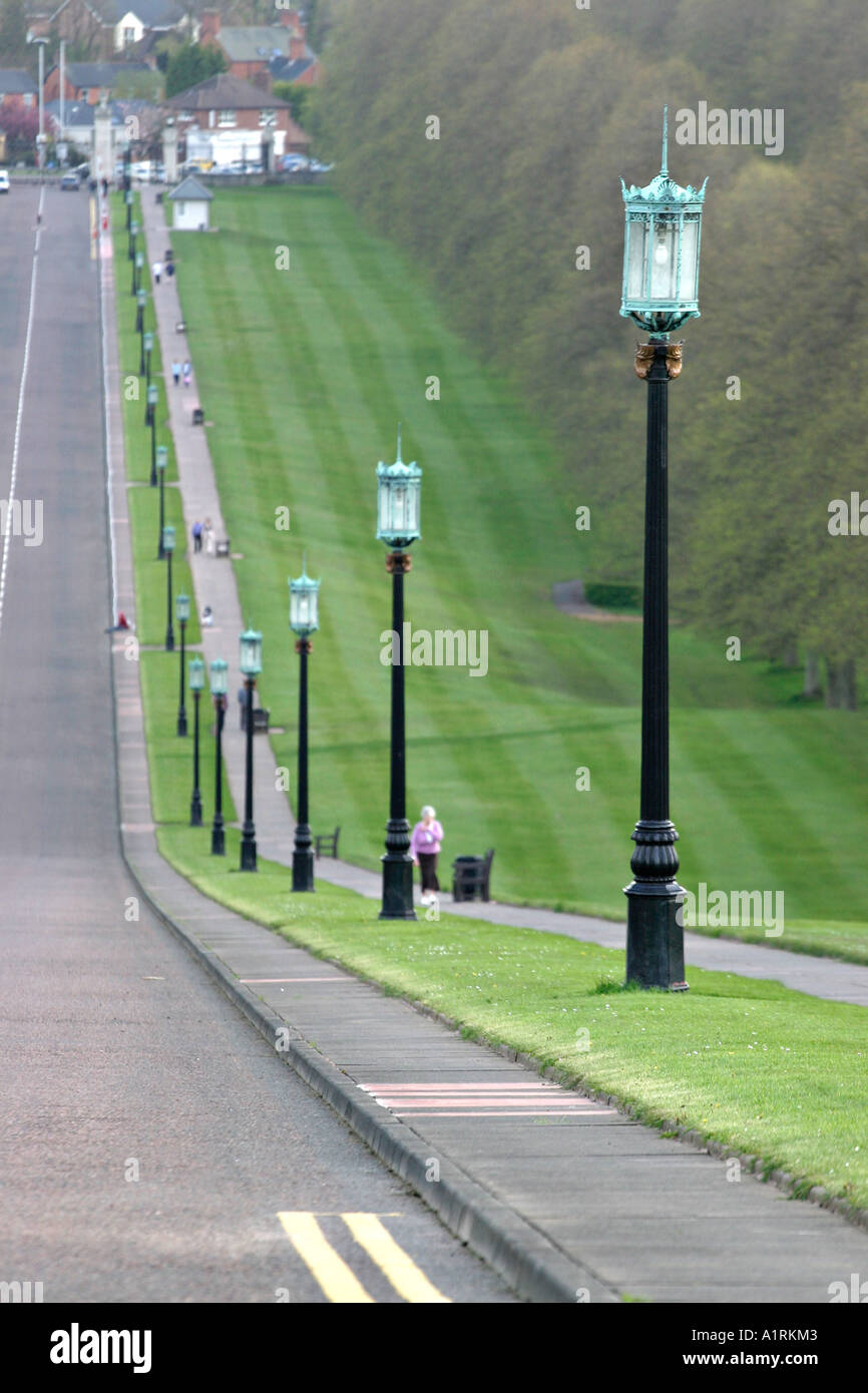 Avenue de Stormont : une vue vers le bas le long de l'avenue du Prince de Galles à la porterie de Stormont Banque D'Images