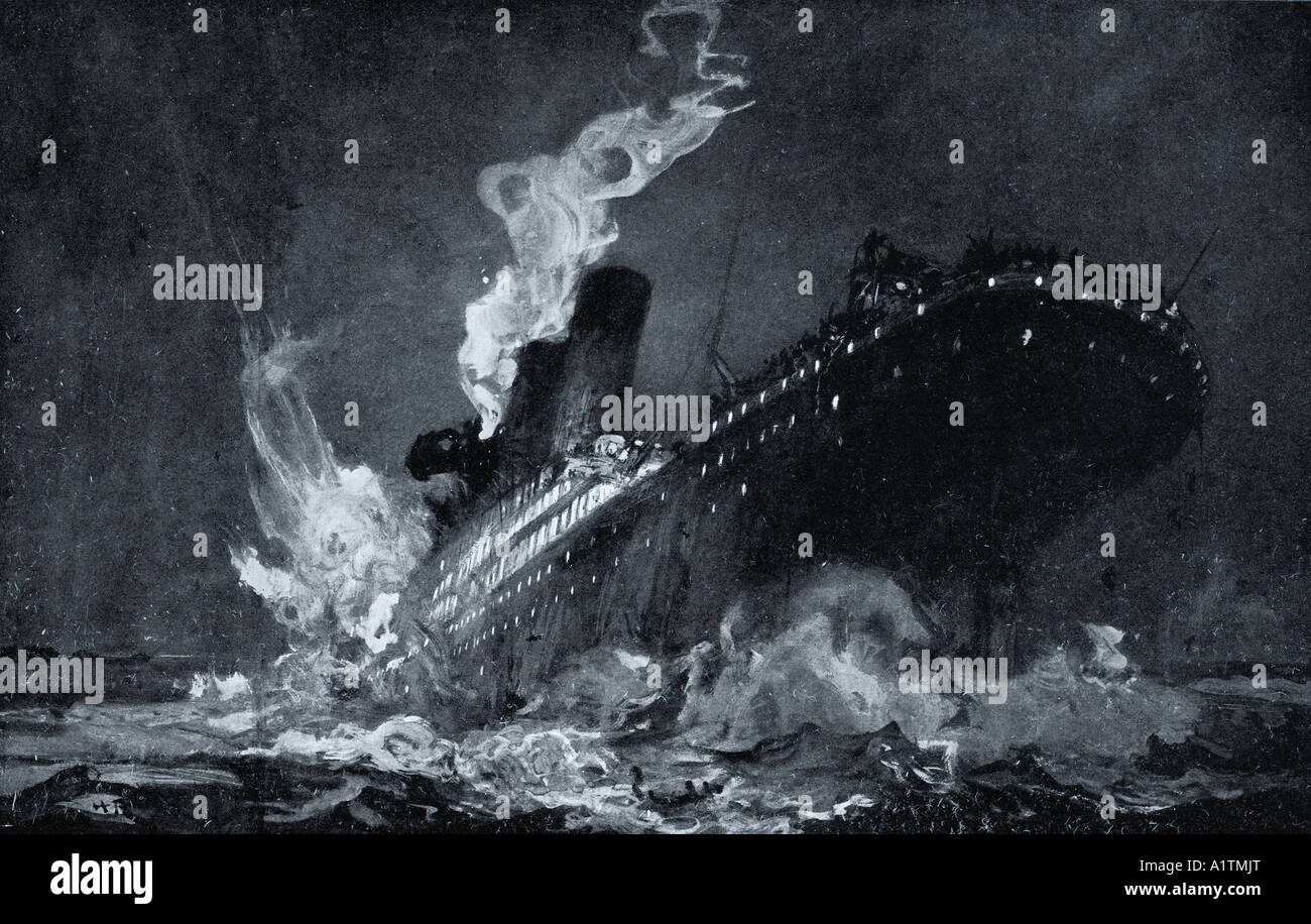 RMS Titanic de la ligne White Star s'affaissement vers 2,20 h, lundi matin 15 avril 1912 après avoir frappé un iceberg dans l'Atlantique Nord Banque D'Images