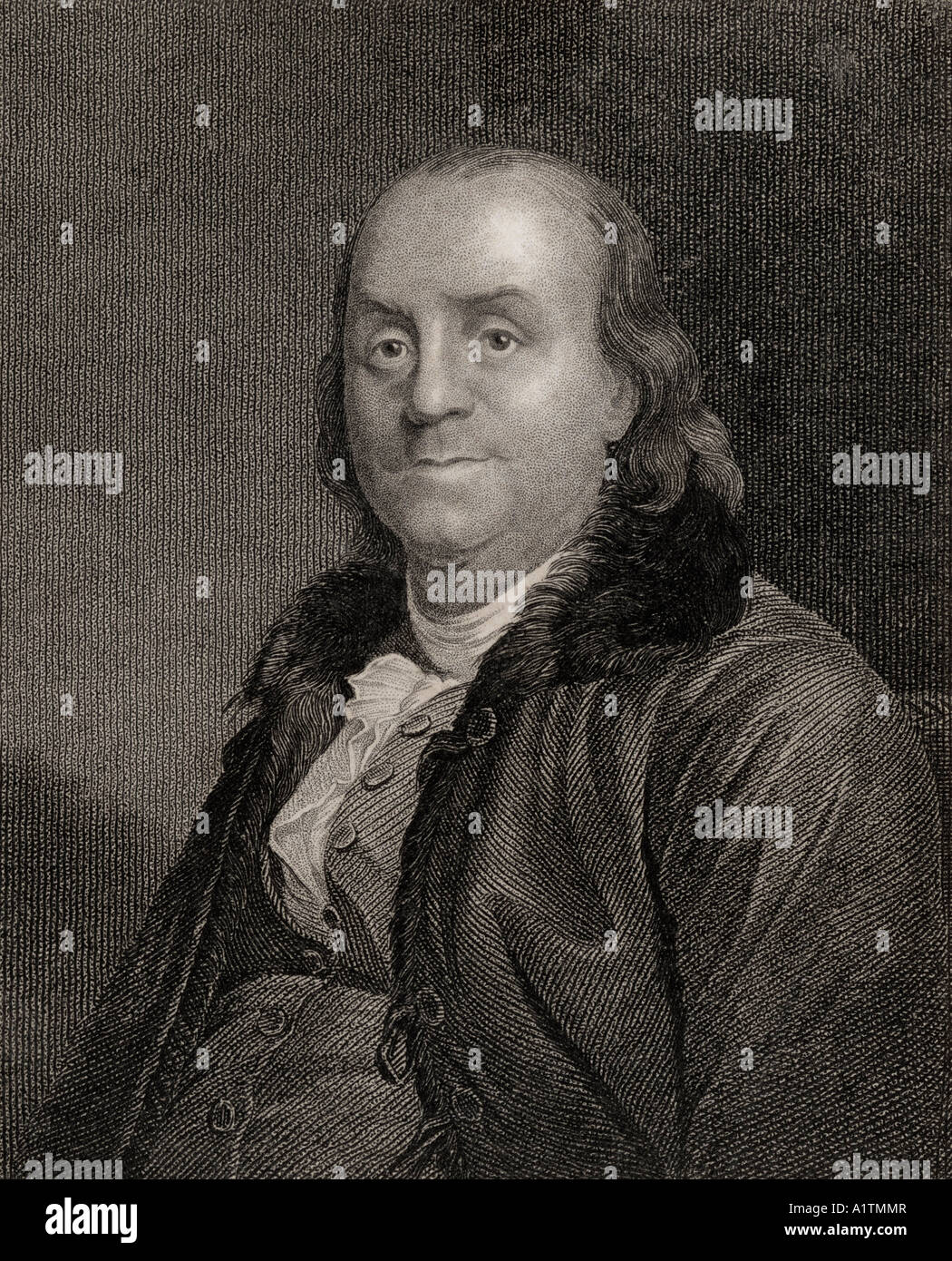 Benjamin Franklin, 1706 - 1790. Auteur américain, politicien, imprimeur, scientifique, philosophe, éditeur, inventeur, militant civique et diplomate. Banque D'Images