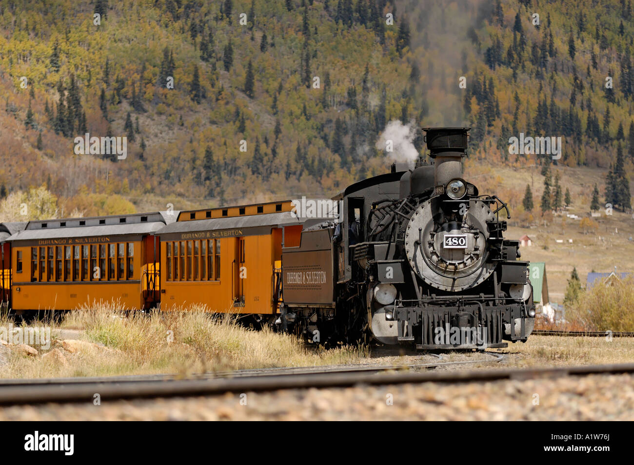 Durango and Silverton Narrow Gauge Railroad train de quitter Silverton Colorado USA Banque D'Images
