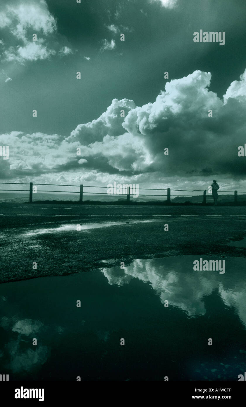 Paysage spectaculaire avec des réflexions en miroir dans une flaque d'eau de pluie. Banque D'Images