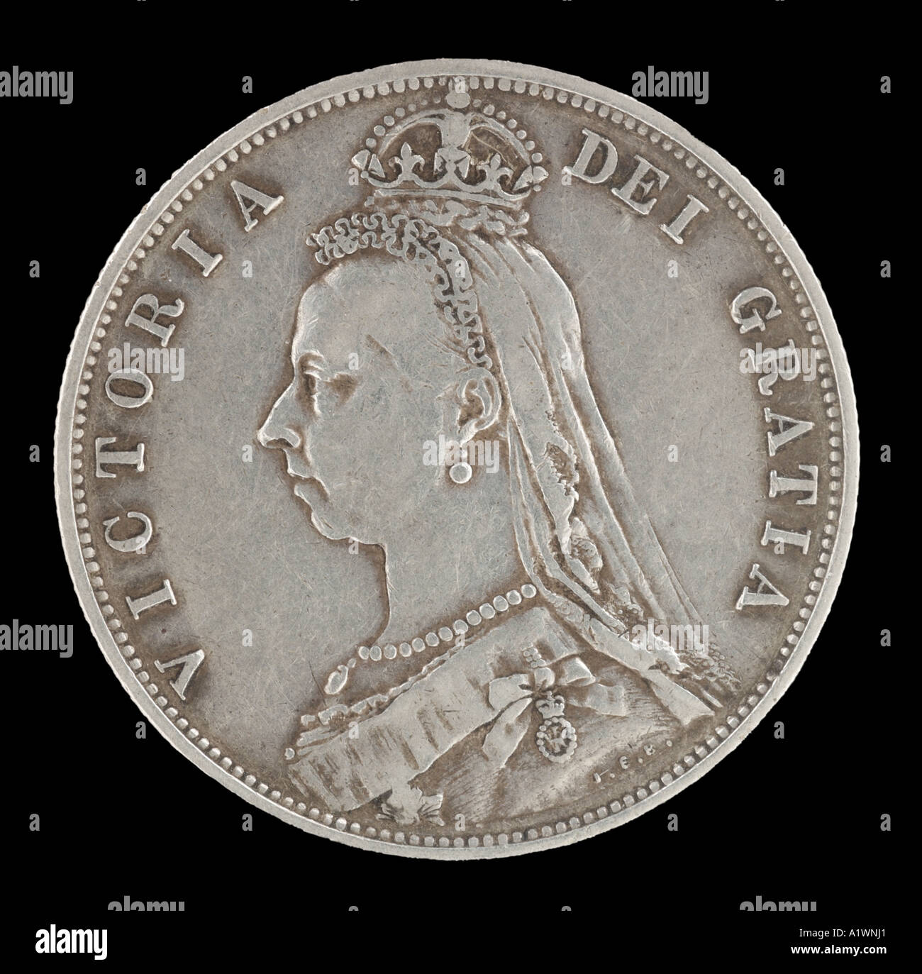 La reine victoria Reg fid def décimal 2 florin pré shilling 24 vingt quatre vieux pence P 1887 tête lumineuse d'argent laissé omn rex dei Banque D'Images