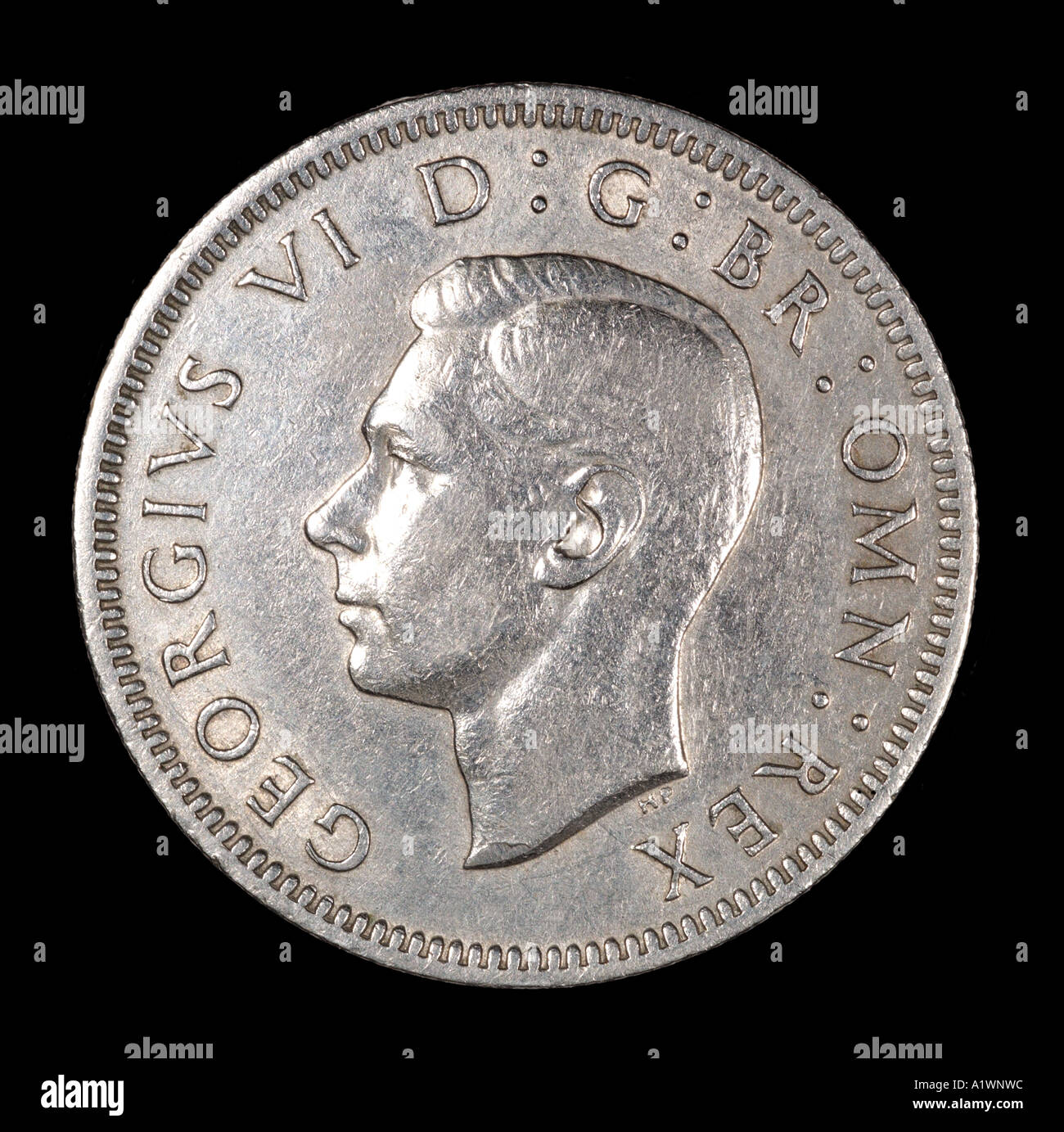 Le roi George VI Reg fid def 12 décimal avant douze pence vieux shilling face P 1949 lumineux argent gauche tête Banque D'Images