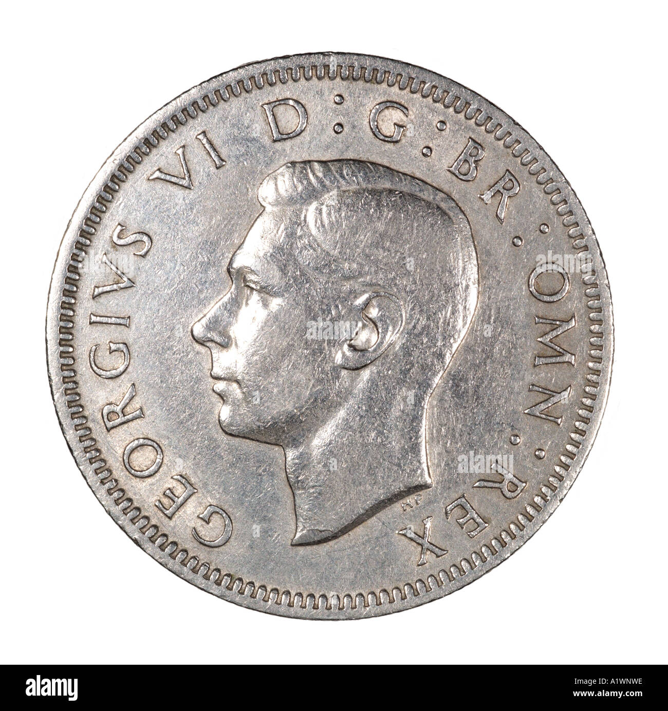 Le roi George VI Reg fid def 12 décimal avant douze pence vieux shilling face P 1949 lumineux argent gauche tête Banque D'Images