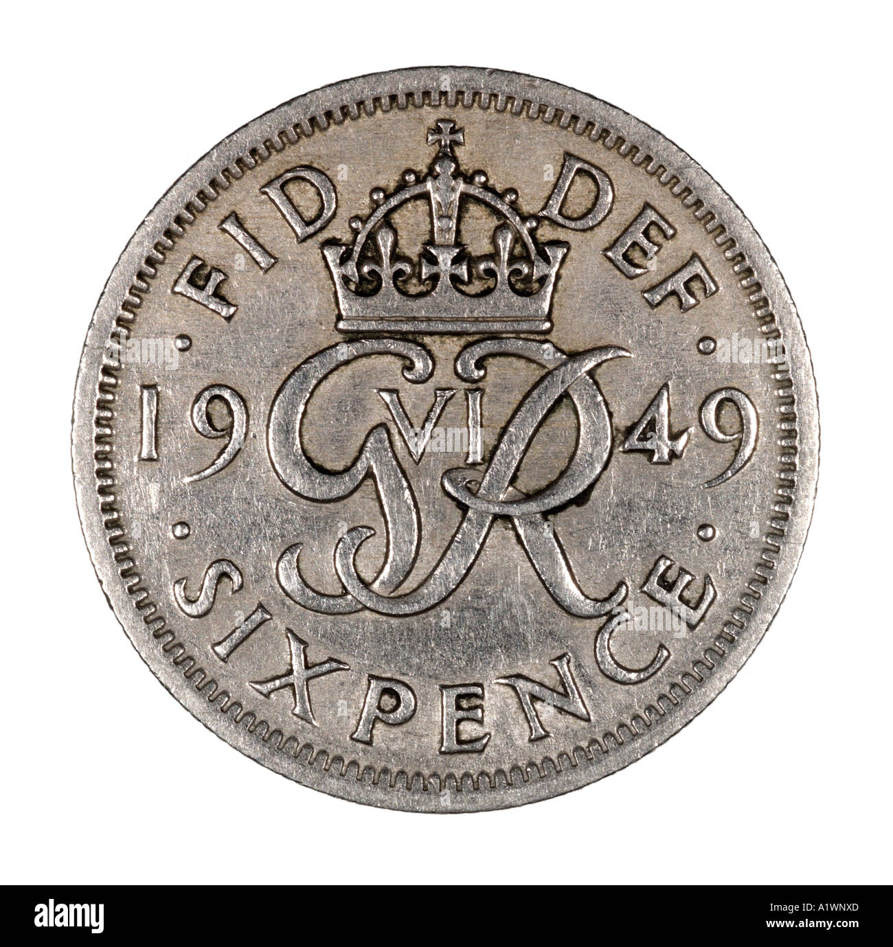 Le roi George VI Regina Reg 6 predecimal vieux de six pence P 1949 face face gauche silver bright Banque D'Images