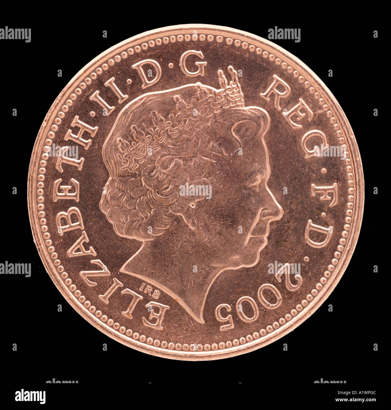La reine Elizabeth II Regina Reg 2 virgule 2 deux nouveaux pence P droit face profil jeune couronne lumineuse de cuivre Banque D'Images