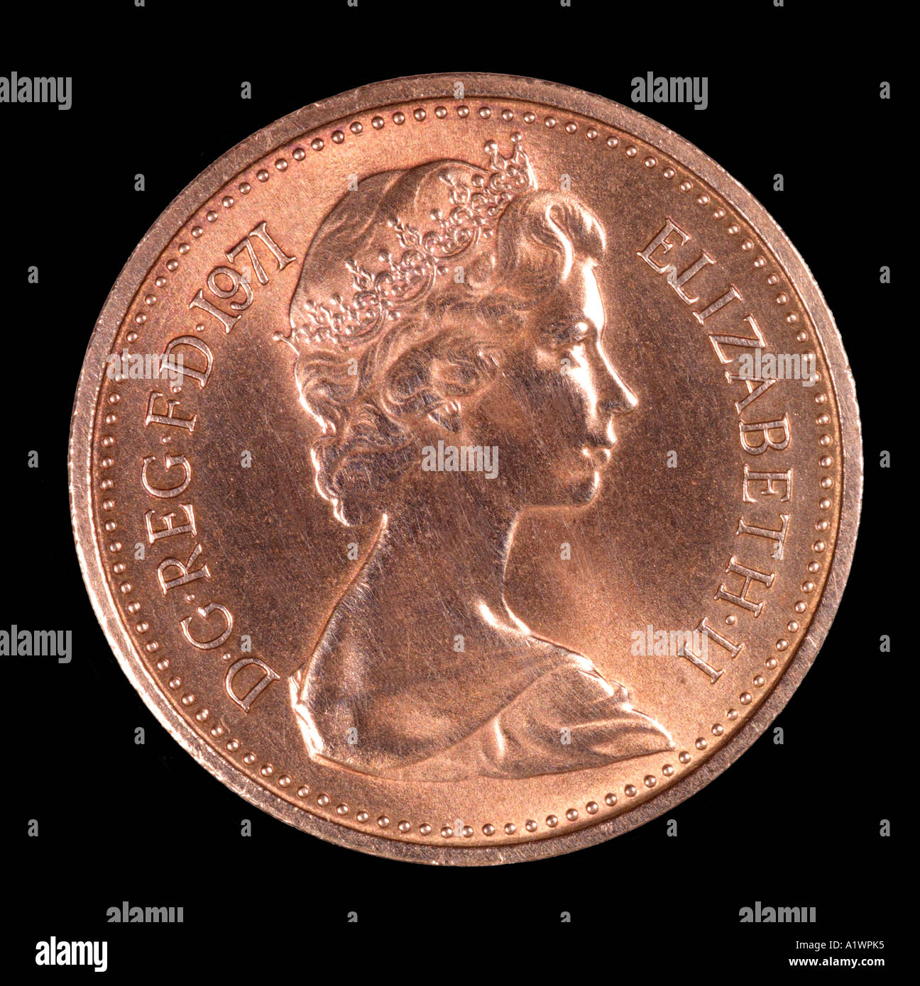 La reine Elizabeth II Regina Reg 2 demi-décimal pence P droit face profil jeune couronne Banque D'Images
