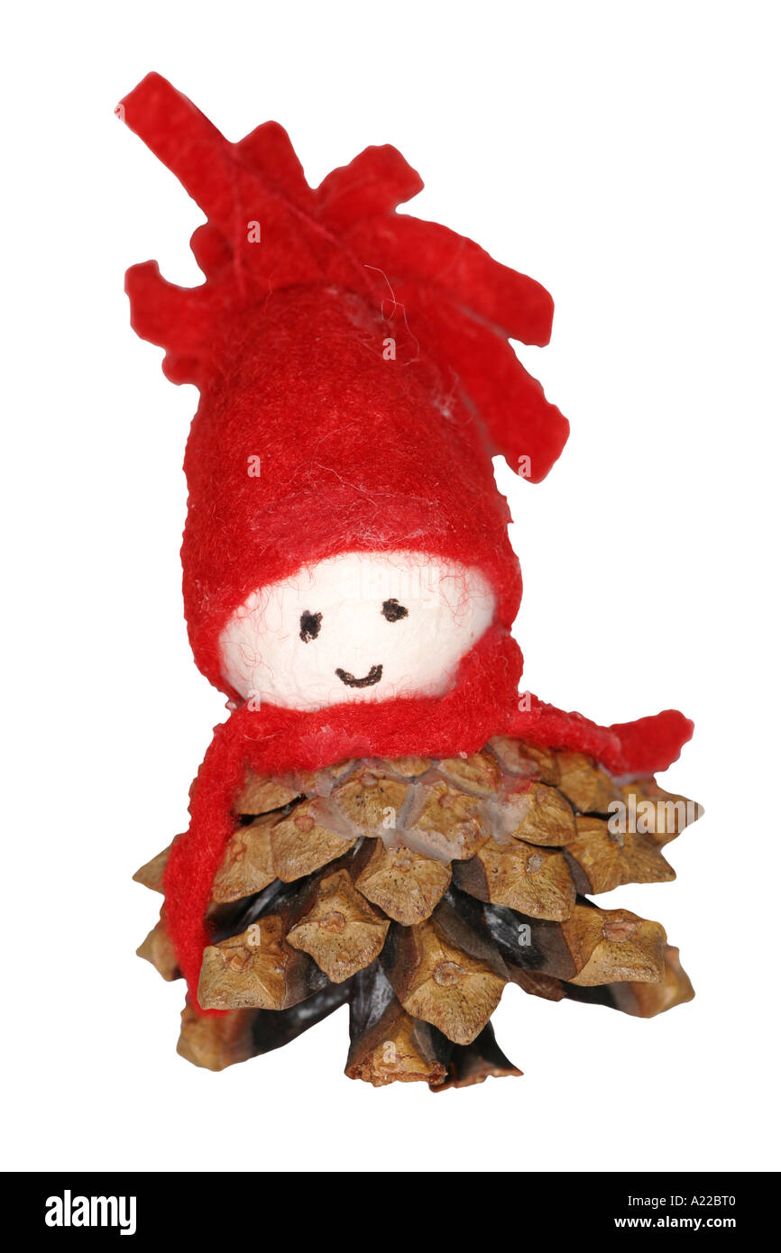 Père Noël cône de pin décoration de Noël sur fond blanc Banque D'Images