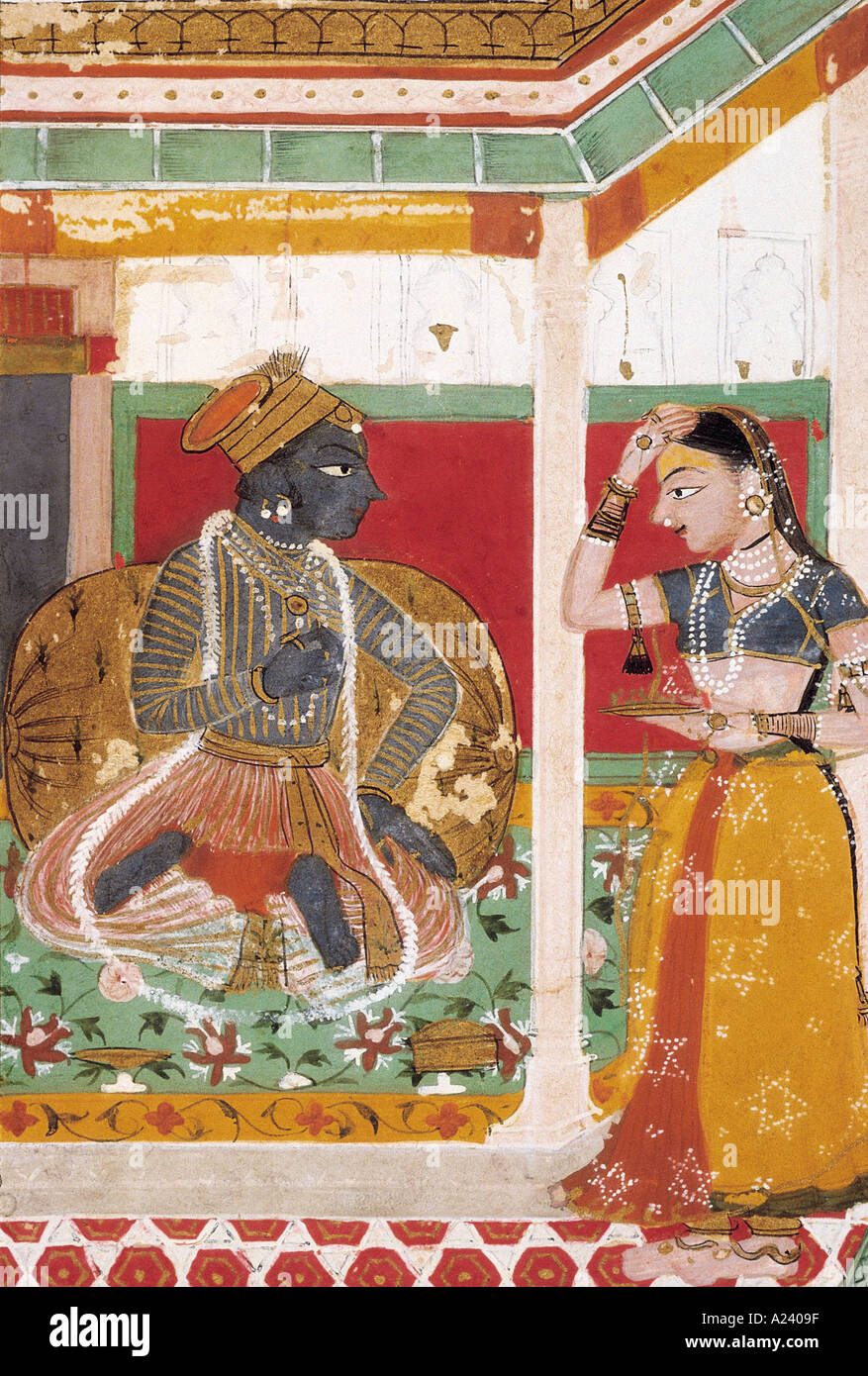 L'héroïne solitaire (Virahini Nayika). Bundi, Rajasthan, Inde. En date du : 1750 A.D. taille originale : 22,8 x 17,8 cm. Banque D'Images