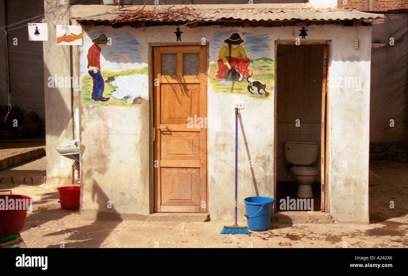 Toilettes publiques illustrées au Pérou Banque D'Images