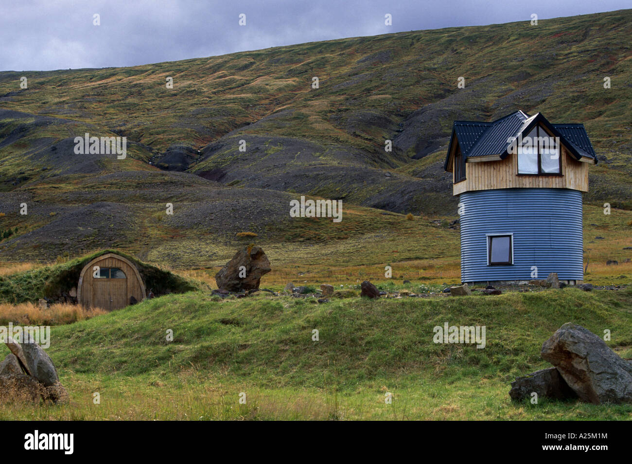 Rare maison à une pente, l'Islande, l'ouest de l'Île, Hsafell Banque D'Images