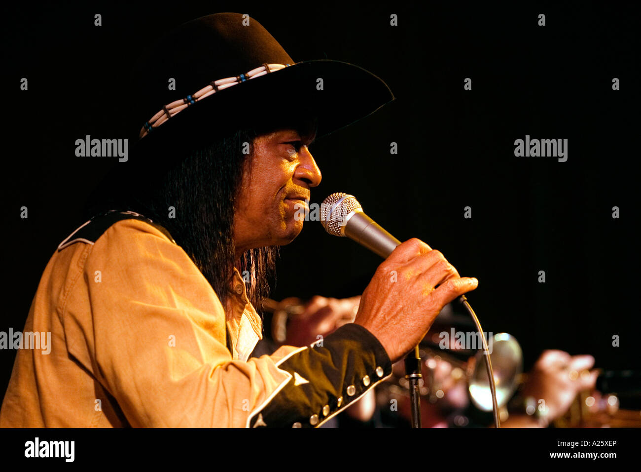 Artiste style Bayou ALIGATOR chante lors d'un hommage à Ray Charles au Monterey Bay BLUES FESTIVAL de Monterey, en Californie Banque D'Images