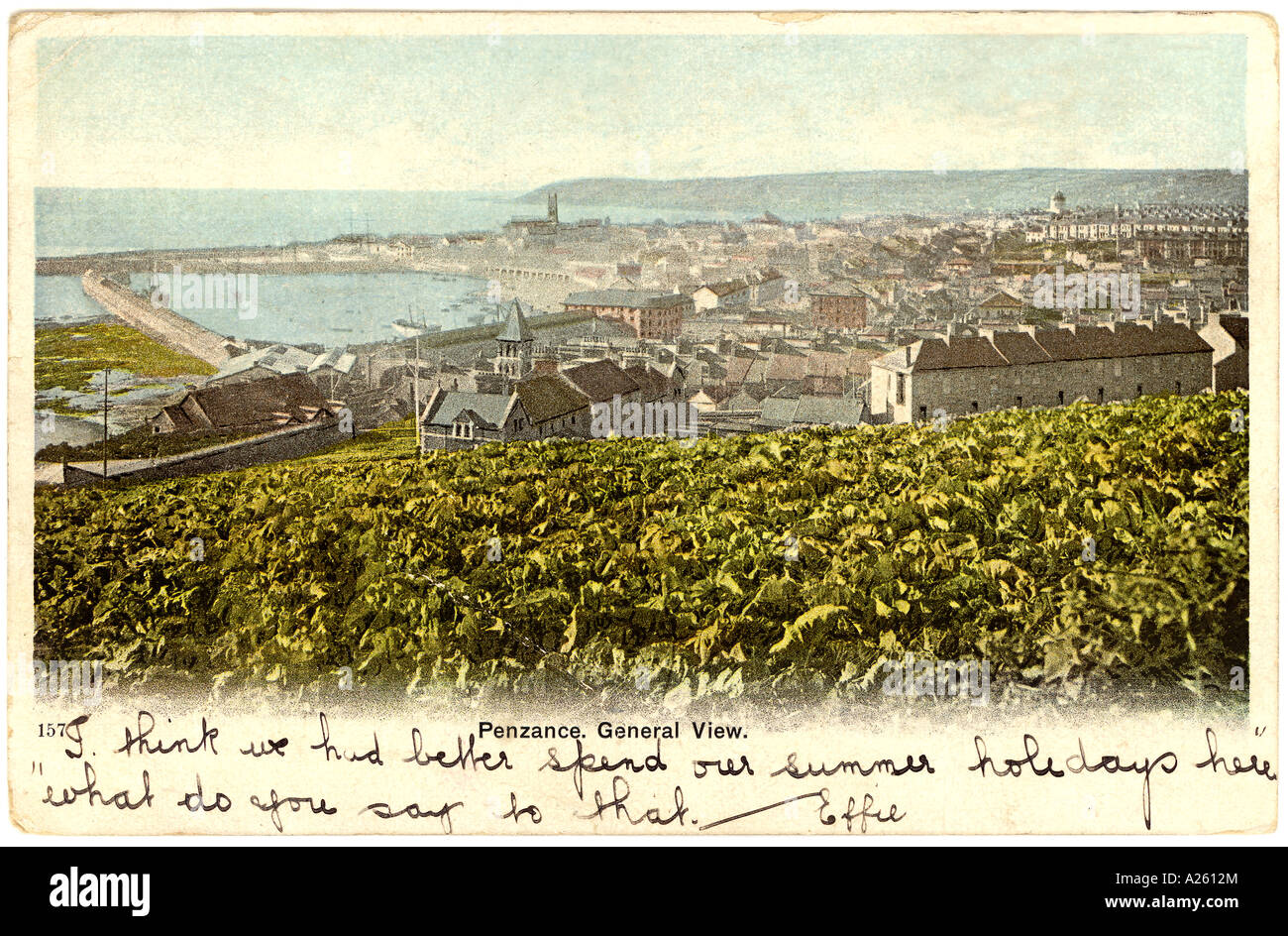 Ancienne carte postale de voeux souvenir originale de Penzance, Cornwall, Royaume-Uni, posté en 1904 Banque D'Images