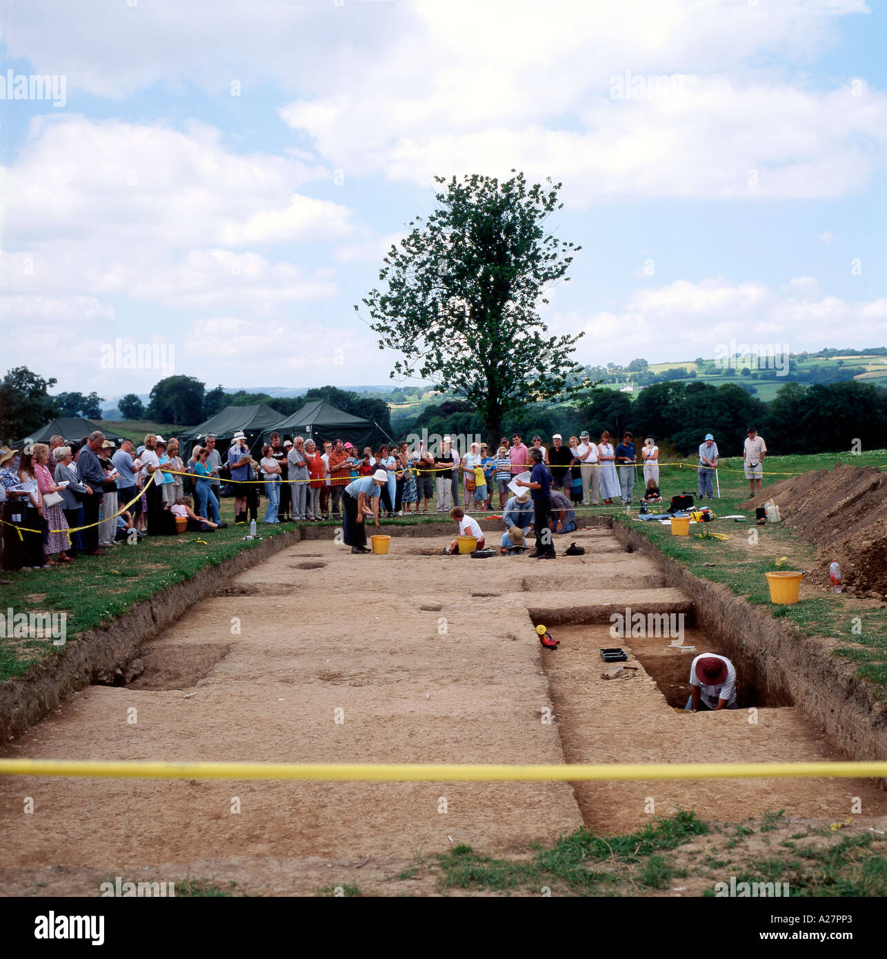 Les fouilles archéologiques romain par équipe 2005 Cambria Archéologie à Llandeilo Carmarthenshire Wales UK KATHY DEWITT Banque D'Images