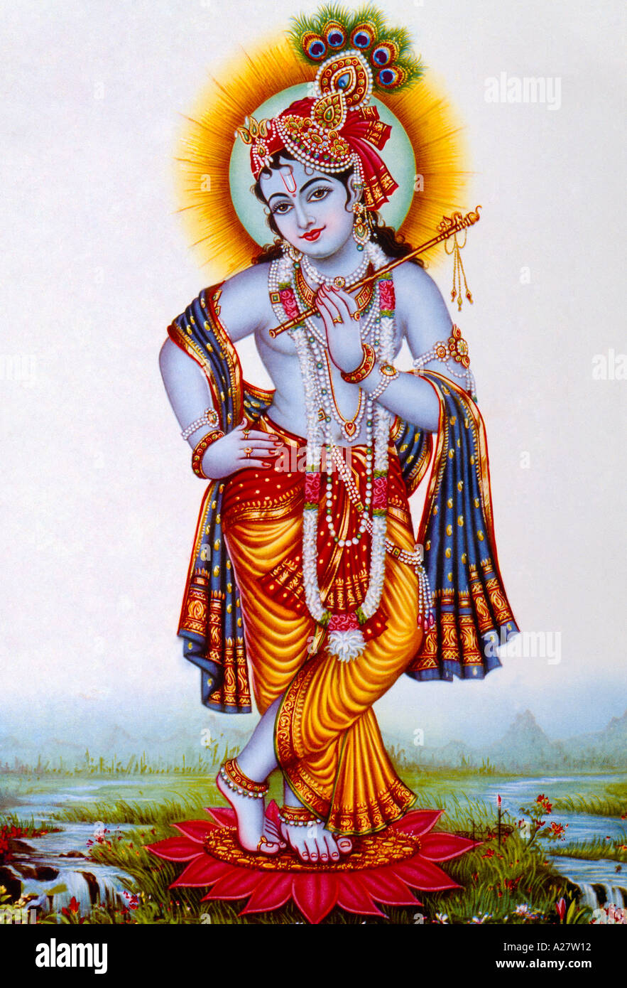 Dieu hindou Krishna Holding Flute Banque D'Images