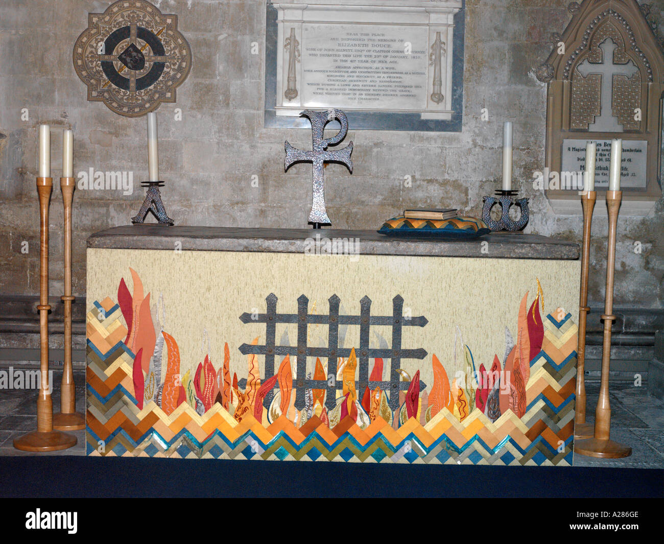 Cathédrale de Salisbury Salisbury Wiltshire Angleterre Autel de St Laurence martyrisés 258 traditionnellement par la cuisson sur une grille de fer à repasser Banque D'Images