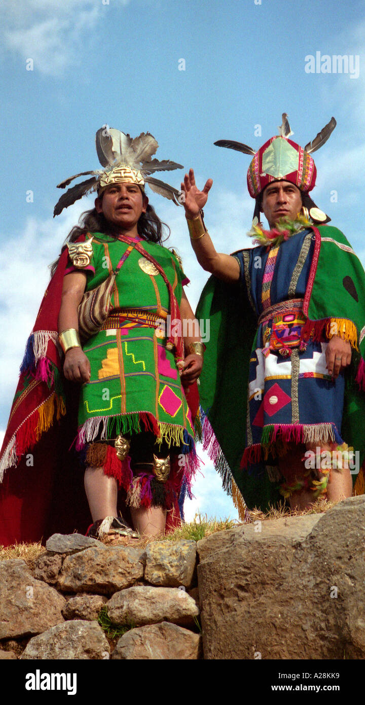 Guerriers Inca à re-enactment Inti Raymi Festival Inca du Soleil à Sacrayhuaman, Cuzco, Pérou Banque D'Images