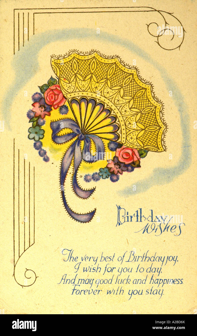 Voeux d'anniversaire Carte Postale début du xxe siècle Banque D'Images