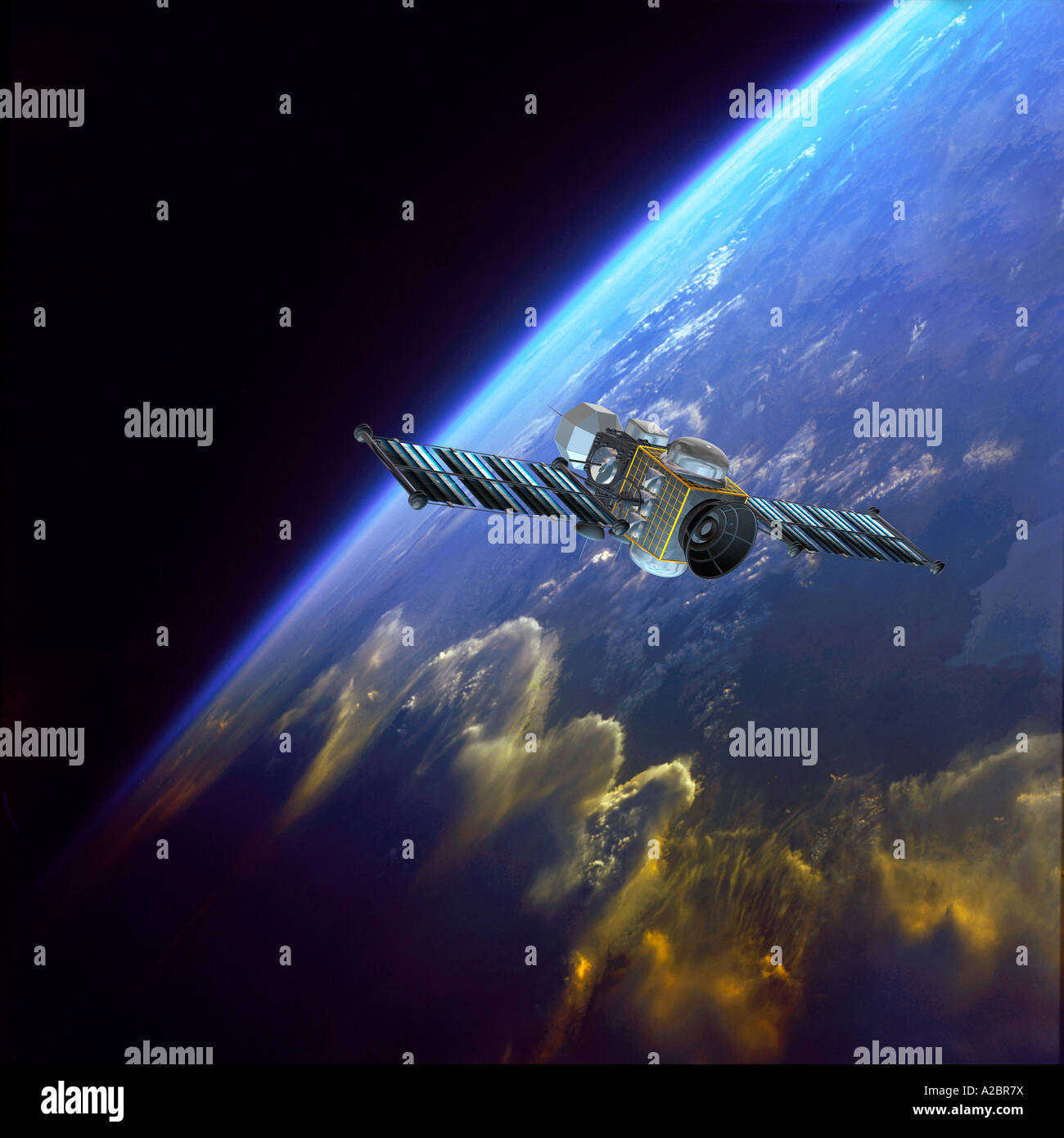 Le Rendu 3D d'un satellite au-dessus de la Terre Banque D'Images