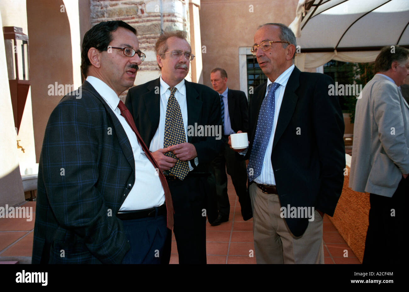 Pause café à l'FETRATAB conférence pour débattre de la politique agricole commune (PAC) les réformes en 2004. Banque D'Images