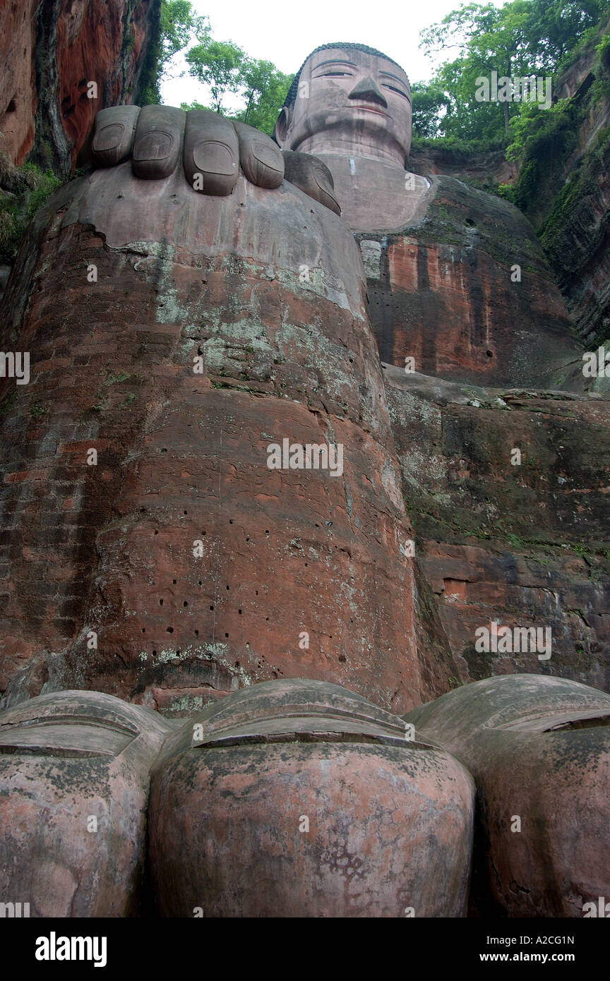Vue depuis le pied du Grand Bouddha de Leshan, Chine Banque D'Images