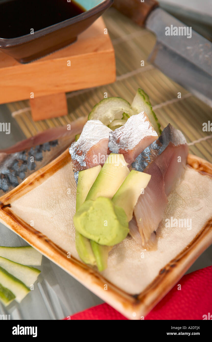 Sashimi de maquereau mariné Banque D'Images