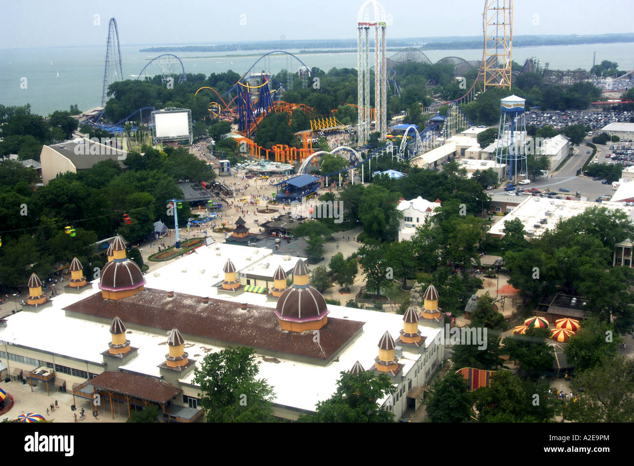 Vue aérienne de Cedar Point Amusement Park Sandusky, OH Banque D'Images