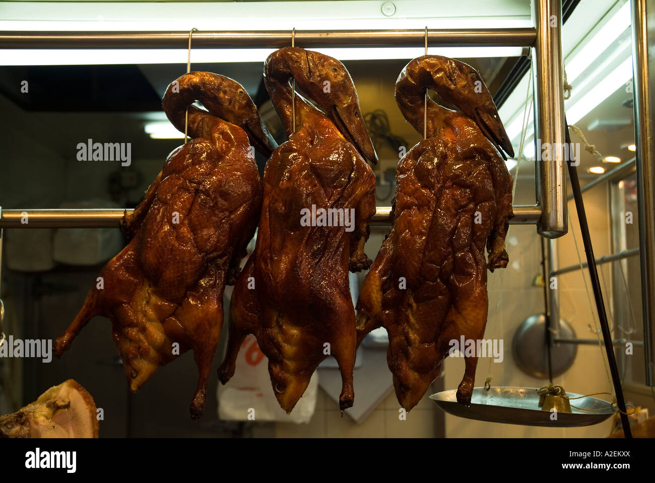 dh cuisine chinoise fastfood stalle viande POINT NORD HONG KONG cuisiné la cuisine cantonaise à base de viande accrochée à l'oie Banque D'Images