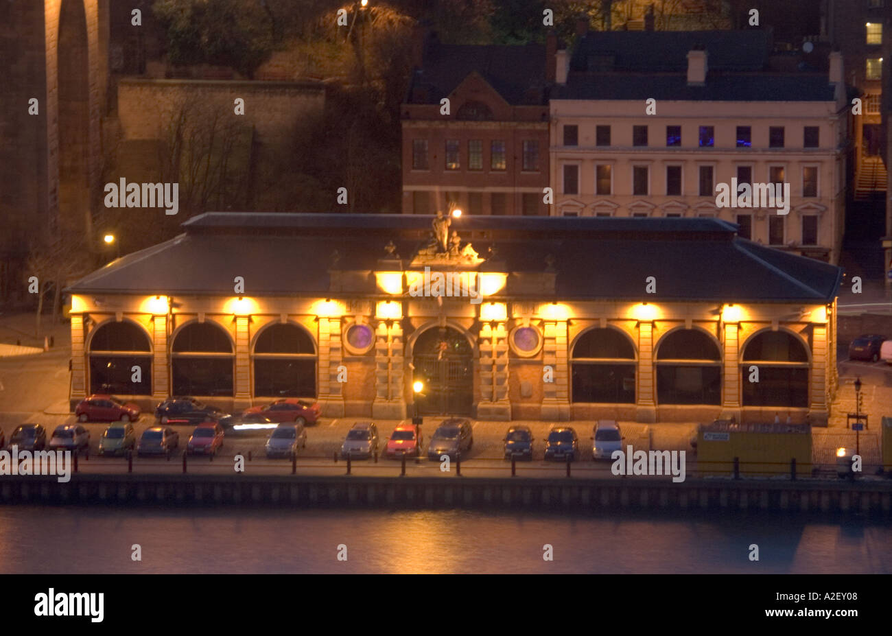 Marché aux poissons Quai Newcastle upon Tyne dans la nuit Banque D'Images Marché aux poissons Quai Newcastle upon Tyne dans la nuit Banque D'Images