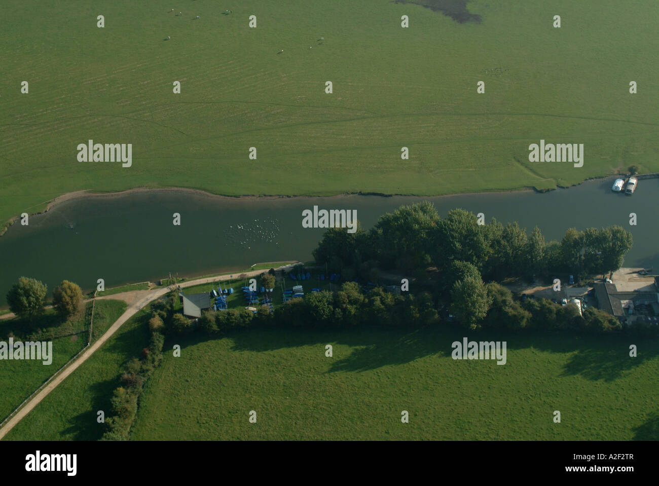 Vue aérienne du chantier naval de Bossom, Tamise ou Isis, Oxford, Angleterre, Royaume-Uni. Banque D'Images