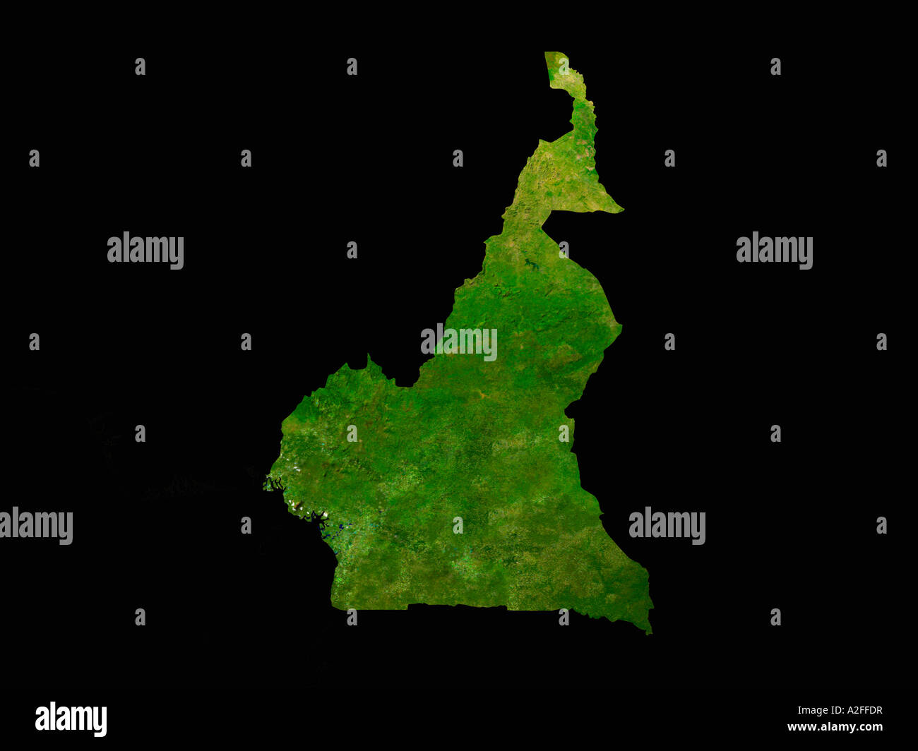 Image satellite en surbrillance du Cameroun sans les pays indiqués Banque D'Images