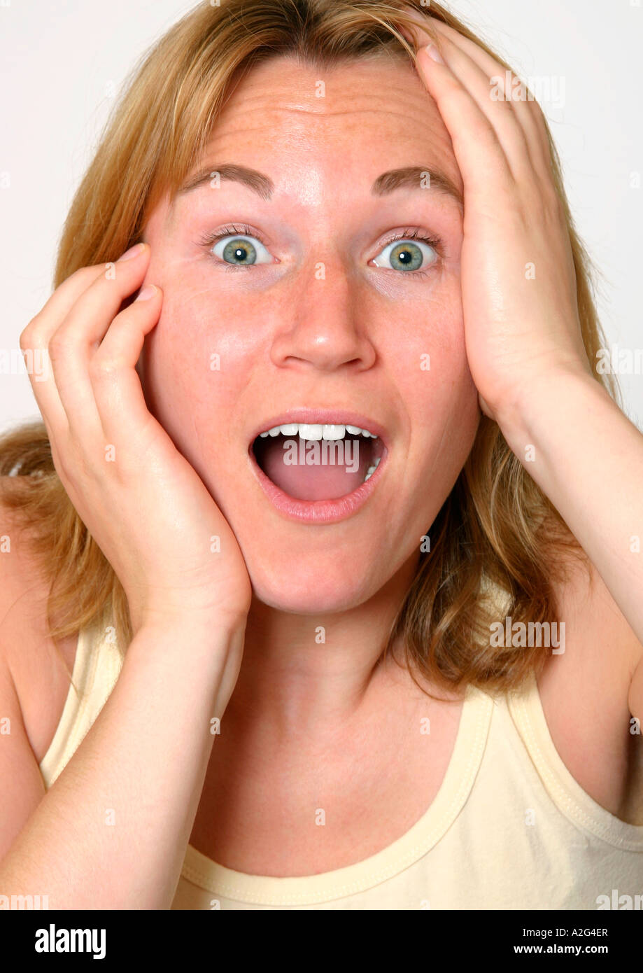 Femme à la surprise Banque D'Images