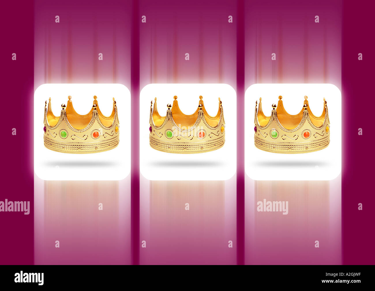 Les trois couronnes sur une machine à sous Afficher 3 Kronen auf dem Afficher von Spielautomaten Banque D'Images