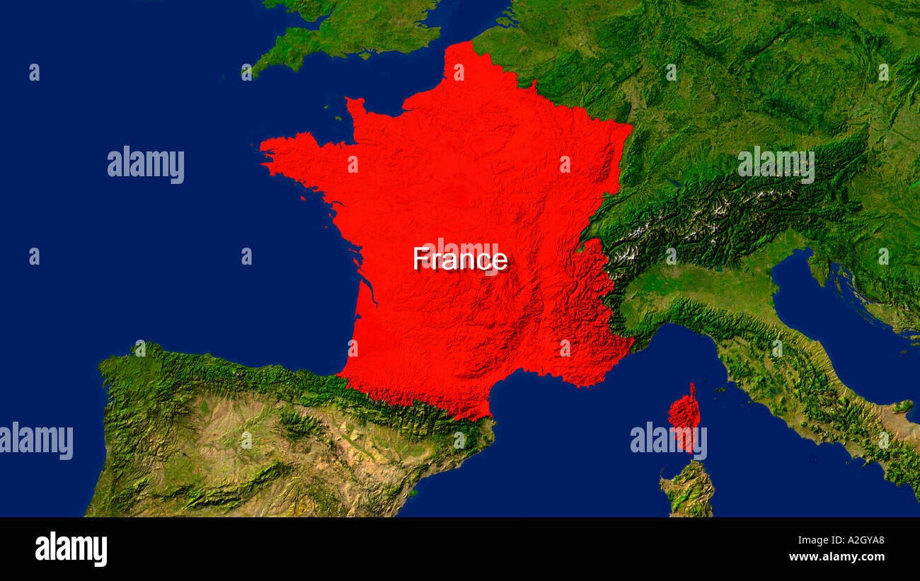 Image satellite de la France a parlé des Red Banque D'Images