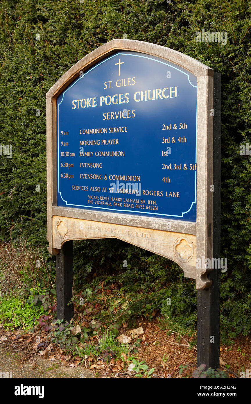 Inscrivez-VOUS À CÔTÉ DE SAINT GILES CHURCH STOKE POGES BUCKINGHAMSHIRE ANGLETERRE Banque D'Images