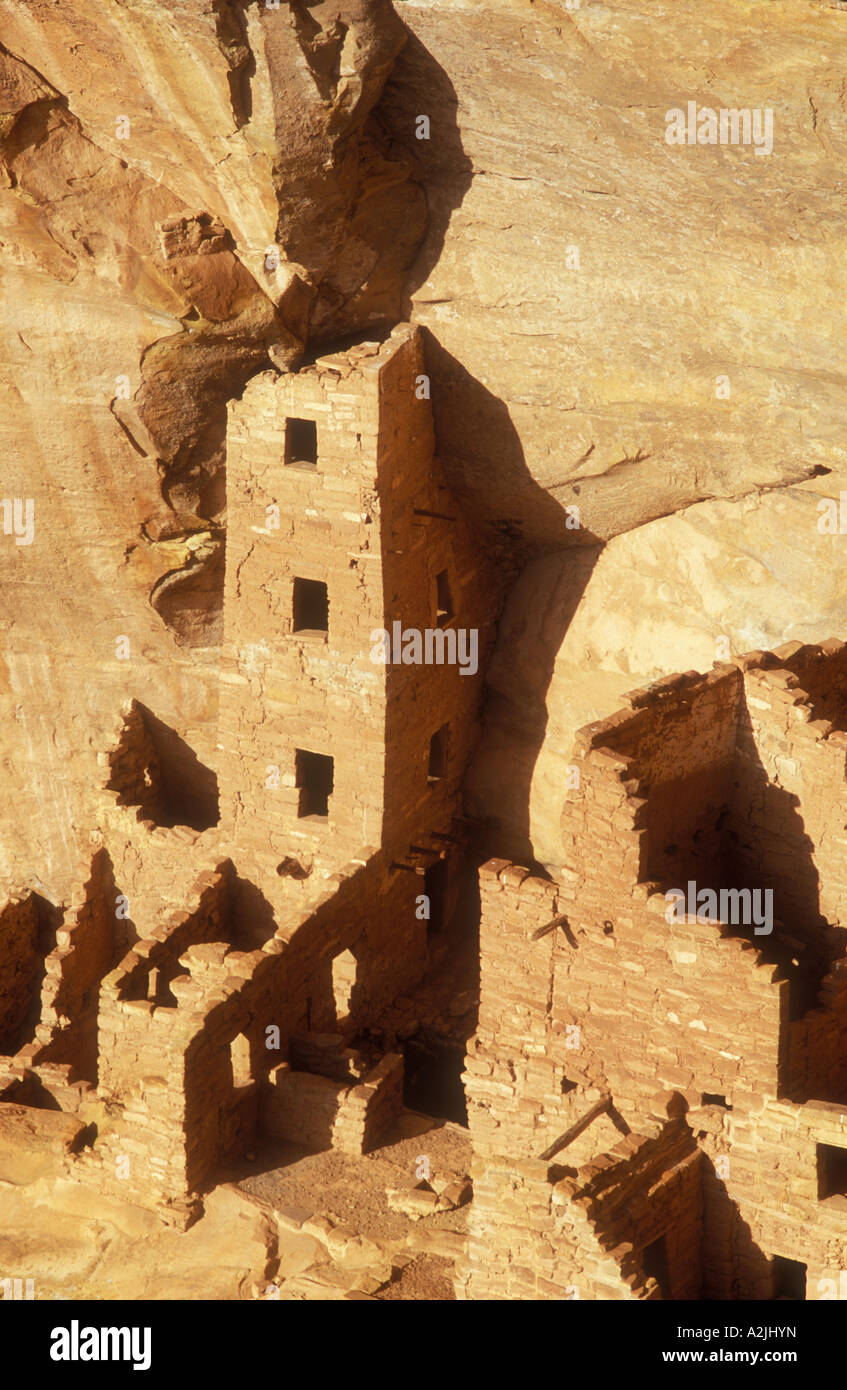 USA Colorado Mesa Verde National Park Square Tower House Cliff dwellings de l'Anasazi A D 1200 Banque D'Images