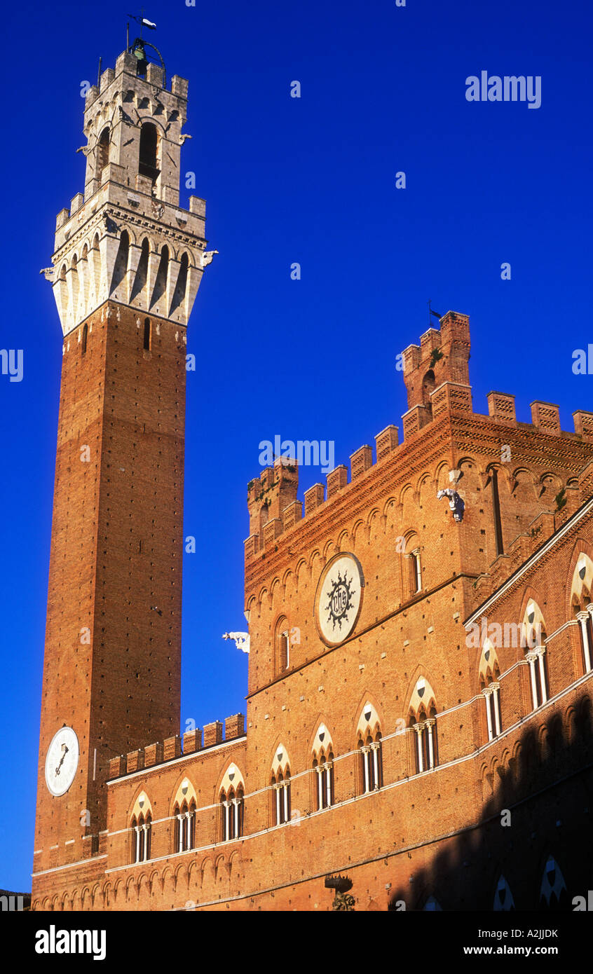 Italie Toscane Sienne Piazza del Campo Palazzo Pubblico Torre del Mangia Banque D'Images