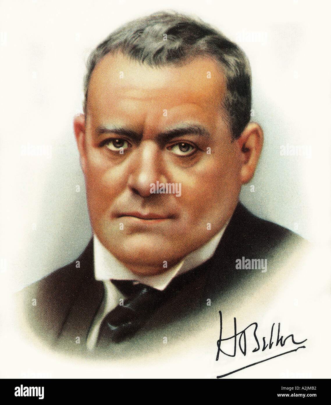 BELLOC HILLAIR poète et essayiste Anglais 1870 1953 vu ici sur un 1930 carte cigarette avec sa signature Banque D'Images