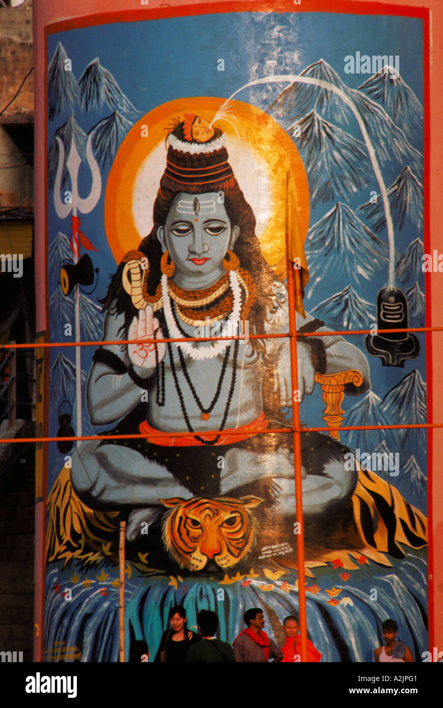 Varanasi, Uttar Pradesh, Inde, dieu hindou Vishnu peinture murale Banque D'Images