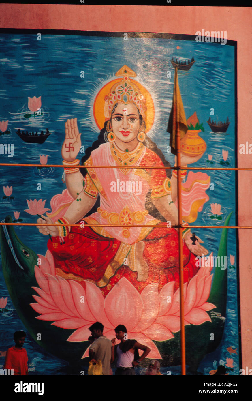 Varanasi, Uttar Pradesh, Inde, dieu hindou Vishnu peinture murale Banque D'Images