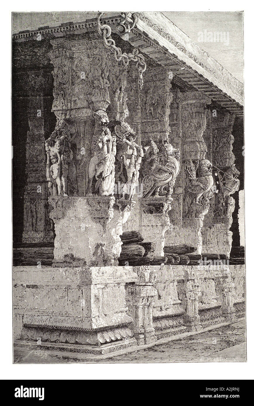 Temple de la centaine de colonnes à l'Asie l'Inde conjeveram orné hindou de la pierre à sculpter culte sainte religion Banque D'Images