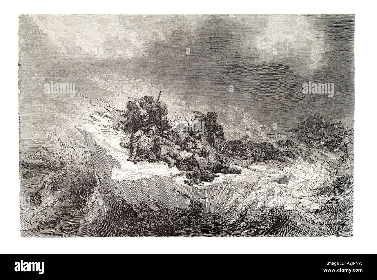Expédition polaire de l'équipage naufragé ice berg deperate Koldeway floe arctique risque de tempête a survécu à 1870 peau de fourrure à flot échoués expl Banque D'Images