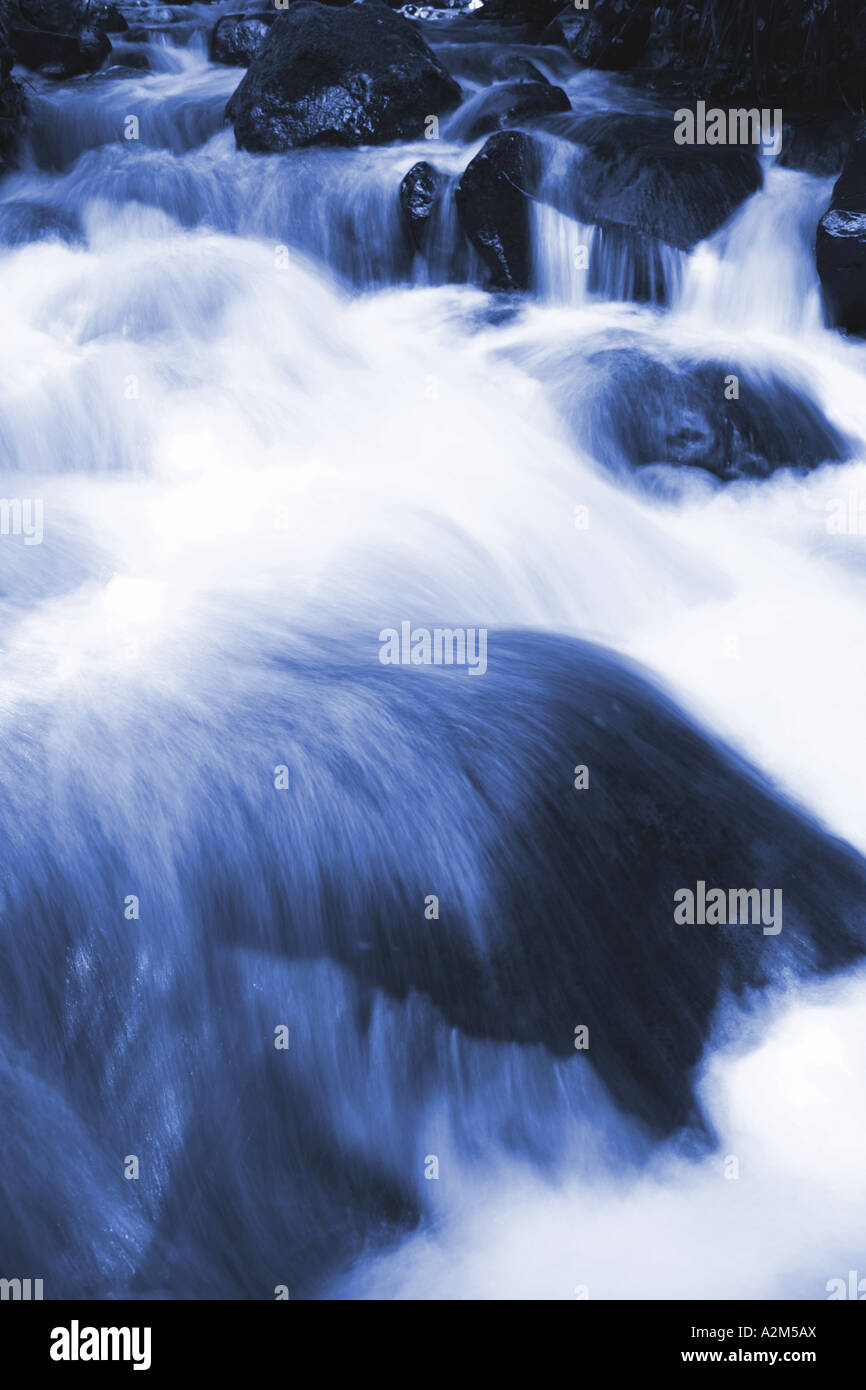 Ruisseau de montagne Cool circulant sur des rochers Banque D'Images