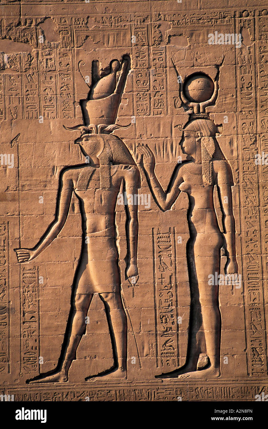 Close-up de bas-relief de l'ancienne Egypte, Temple de Kom Ombo, Kom Ombo, Egypte Banque D'Images