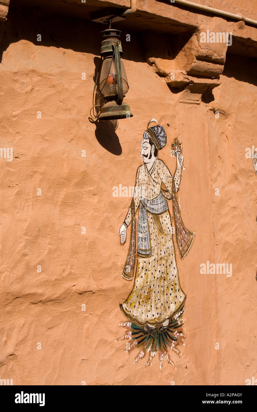 Inde Rajasthan Jodhpur vieille ville Singhvis Haveli peinture murale Rajasthani typique Banque D'Images
