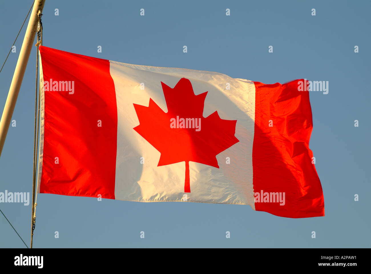 Drapeau canadien volant dans Breeze Banque D'Images