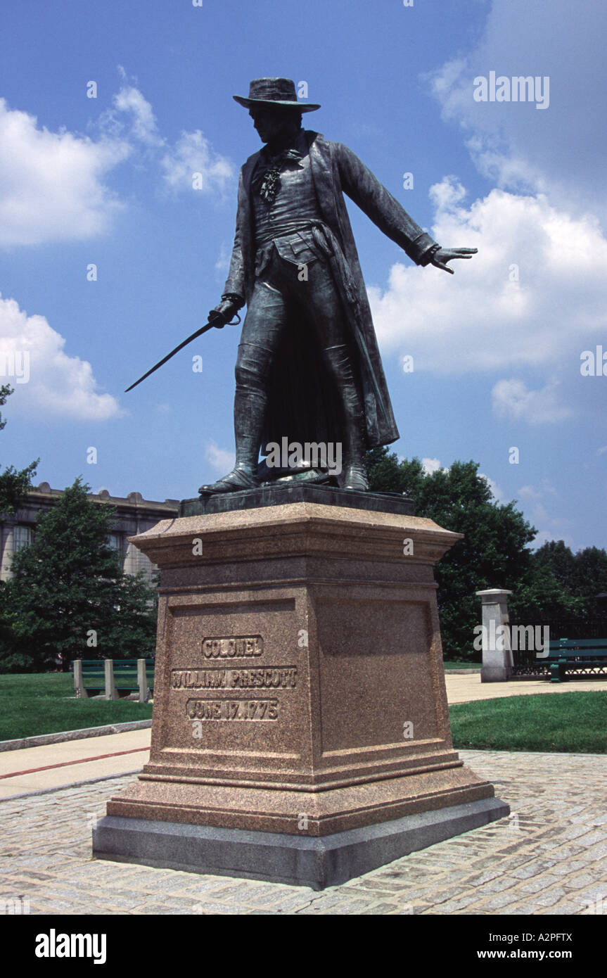 Le colonel William Prescott statue, Bunker Hill Monument, Boston, Massachusetts, New England, USA Banque D'Images