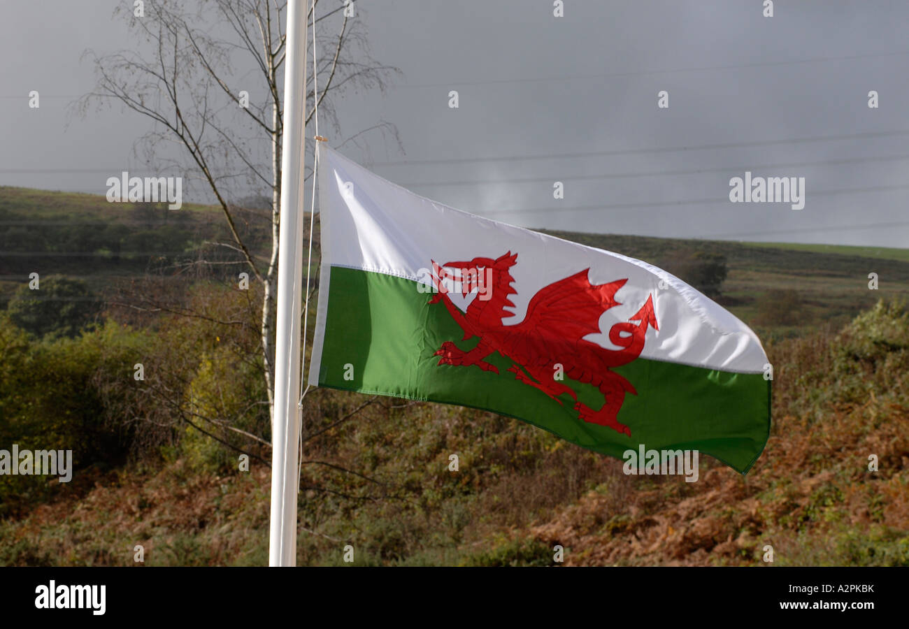 La mise en berne du drapeau au gallois à Aberfan Banque D'Images